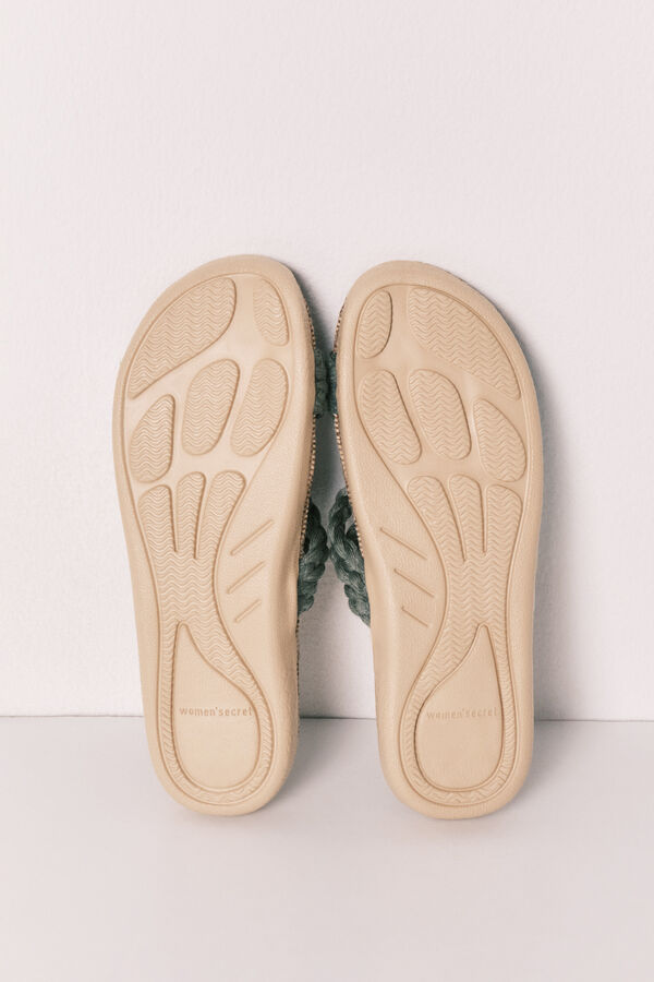 Women'secret Sandalias de tiras trenzadas y estampadas kaki