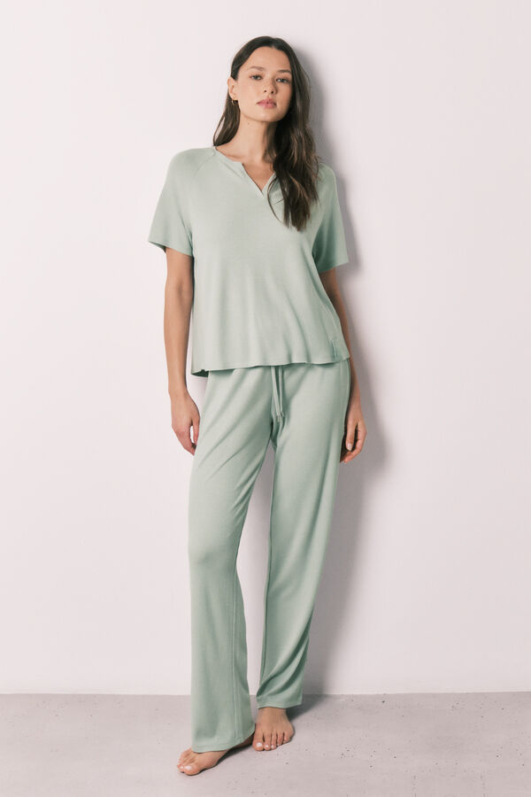 Women'secret Pijama capri de tela waffle verde verde