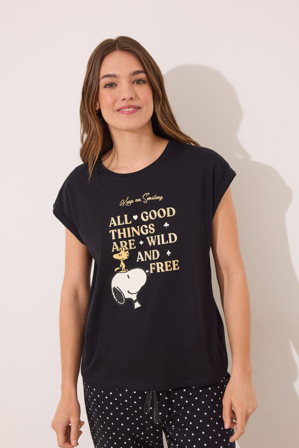 Womensecret Pijama larga Snoopy negro negro