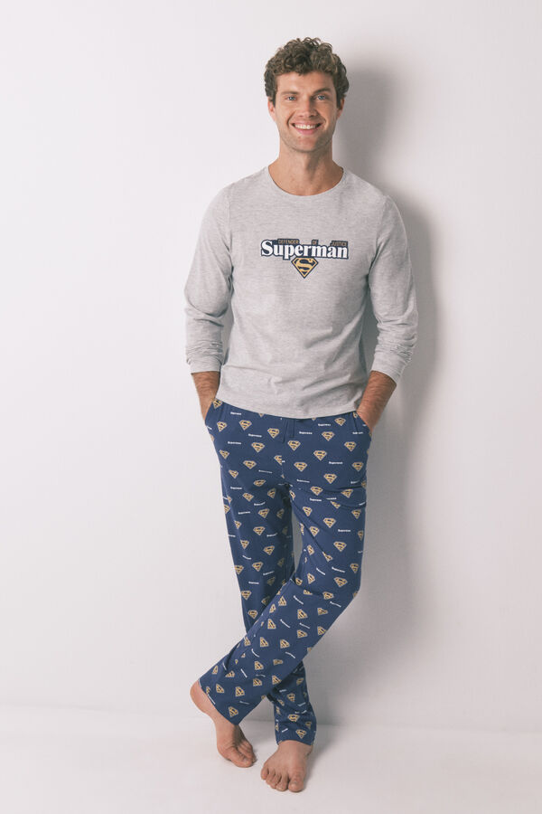 Women'secret Pijama larga de Superman gris 100% algodón  gris