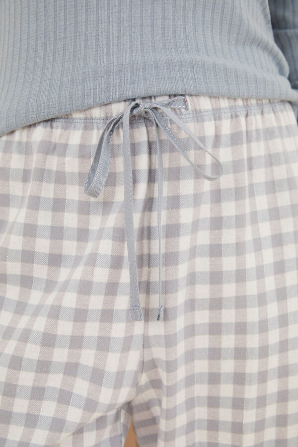 Womensecret Pijama larga canalé y franela lúrex azul