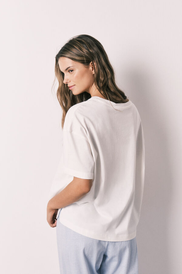 Women'secret Playera de manga corta 100% algod&oacute;n blanca marfil