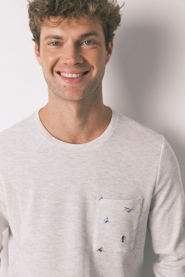 Women'secret Pijama larga de hombre 100% algod&oacute;n gris esqu&iacute; gris