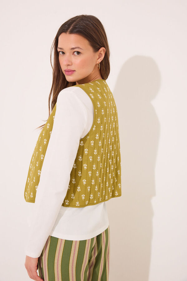 Womensecret Chaleco reversible 100% algodón sellos verdes blanco
