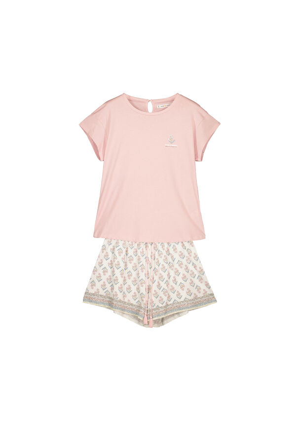Womensecret Pijama corta 100% algodón espalda anudada rosa rosa