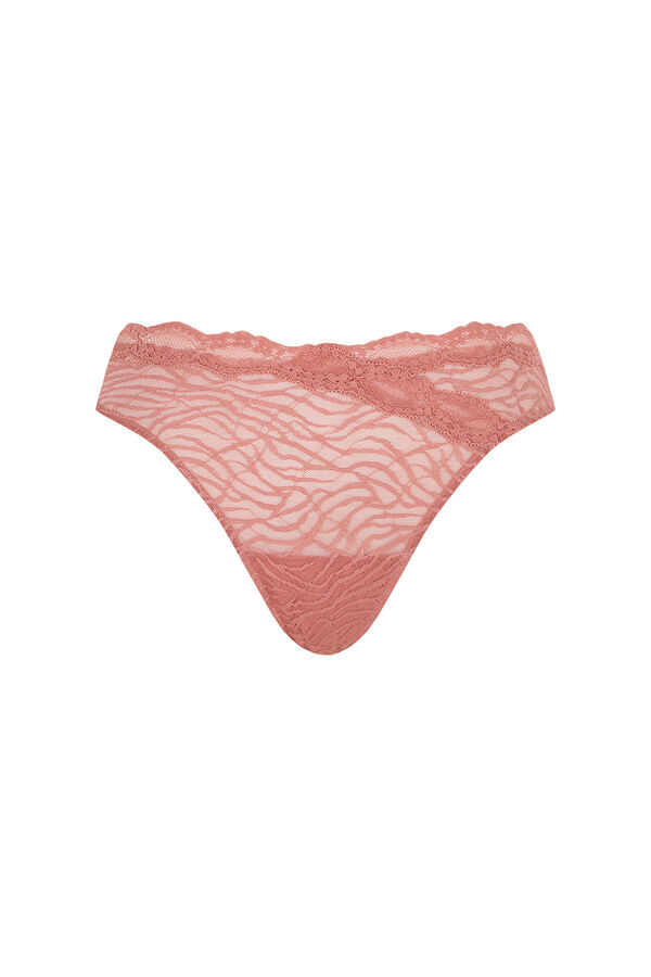 Womensecret Panty clásica de microfibra y encaje rosa rosa