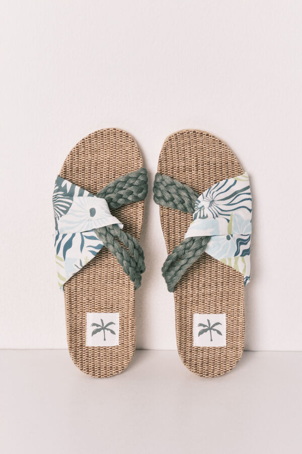 Women'secret Sandalias de tiras trenzadas y estampadas kaki