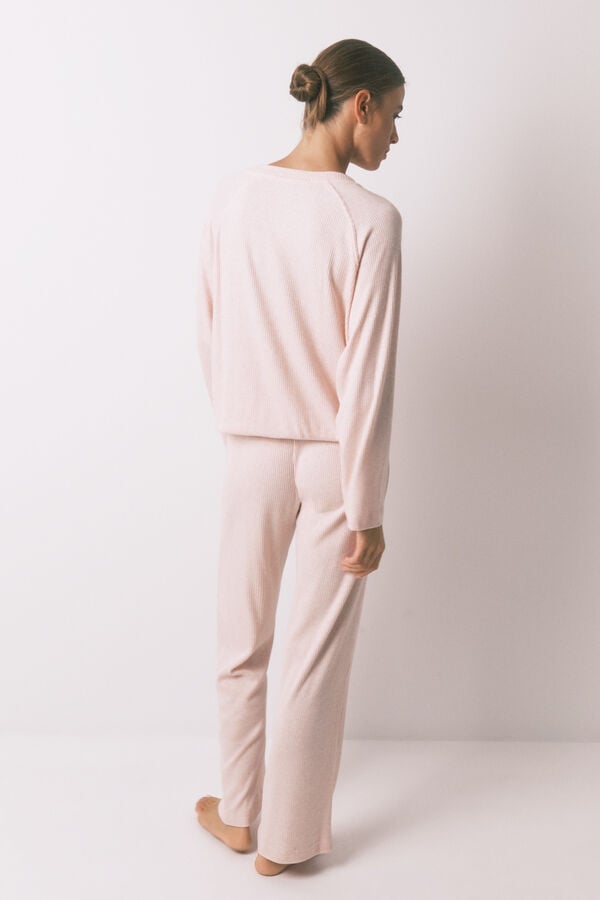 Women'secret Pijama larga canalé perchado lila morado/lila