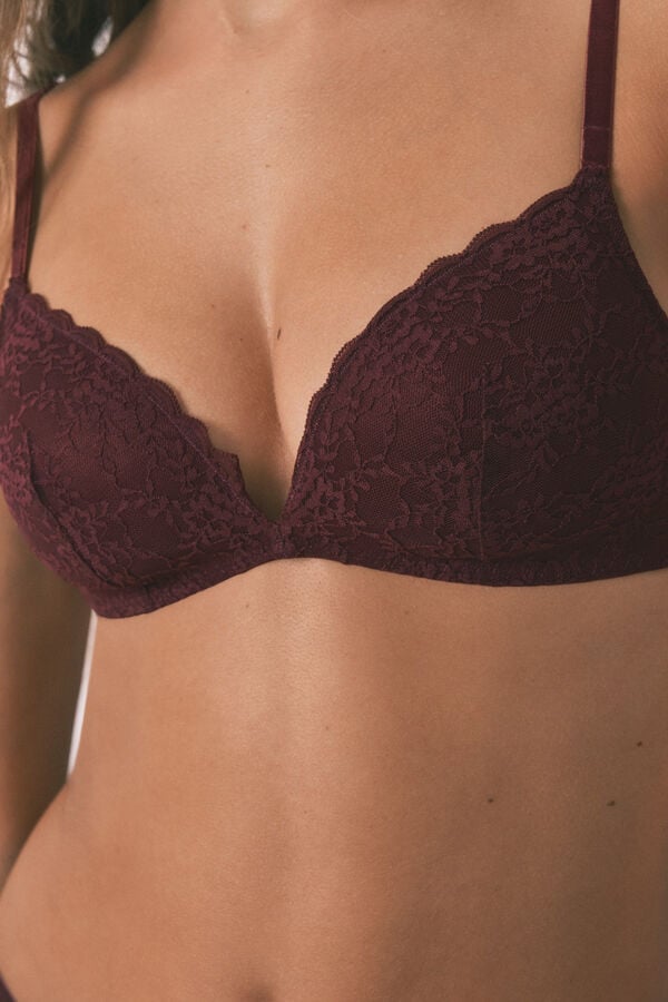 Women'secret LOVELY brasier triangular de encaje burdeos púrpura