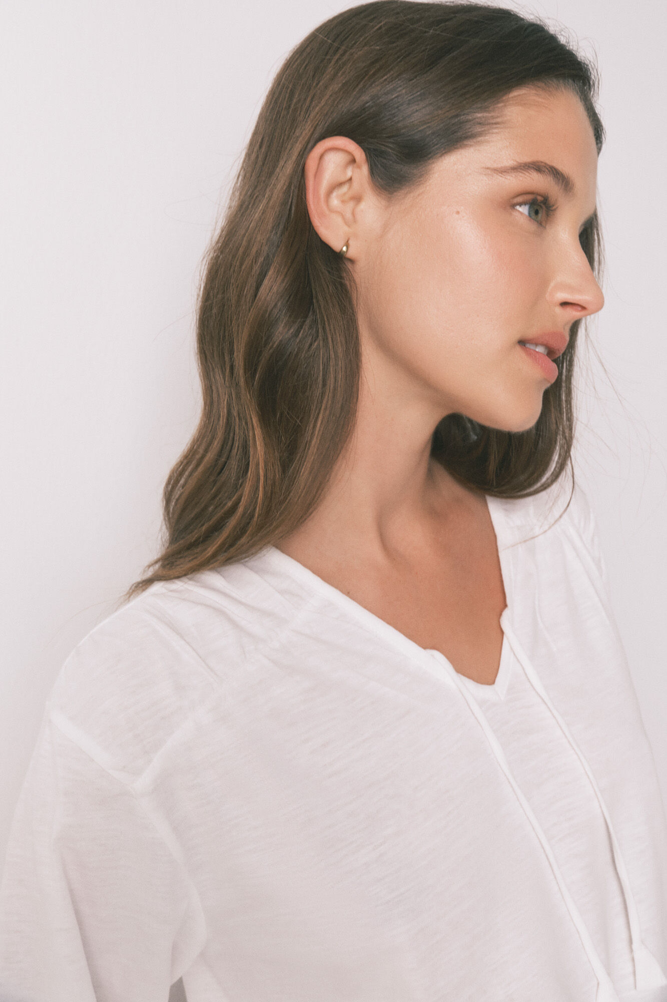 Women'secret Playera manga larga fruncida de algod&oacute;n blanca