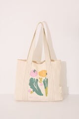 Womensecret Bolsa shopper, bolsa de algodón con estampado vegetal  marfil