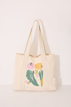 Womensecret Bolsa shopper, bolsa de algodón con estampado vegetal  marfil