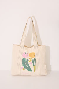 Womensecret Bolsa shopper, bolsa de algodón con estampado vegetal  marfil