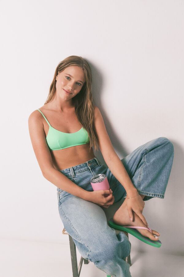 HI&BYE Top bikini escote recto liso verde verde