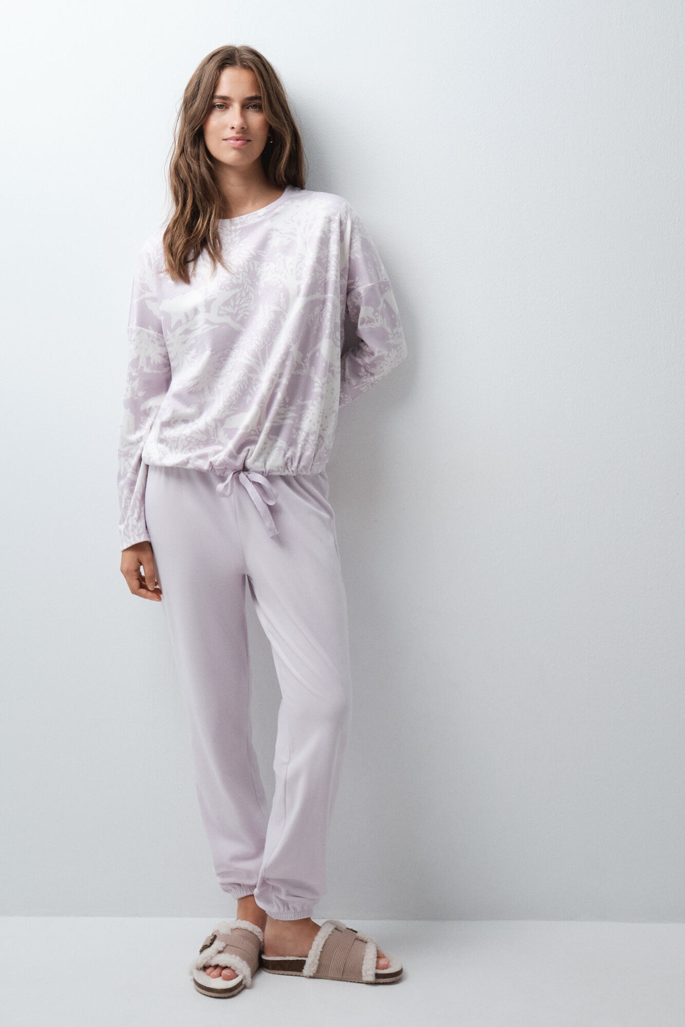 Women'secret Pijama larga de terciopelo malva