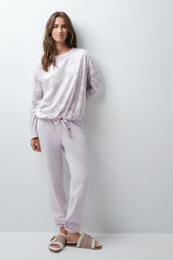 Women'secret Pijama larga de terciopelo malva estampado