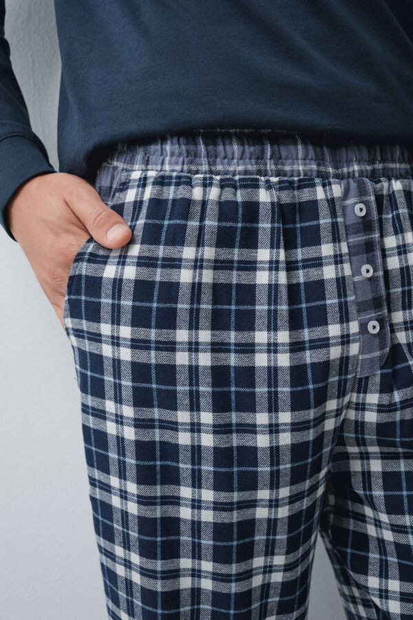 Women'secret Pijama larga de algod&oacute;n azul marino a cuadros azul