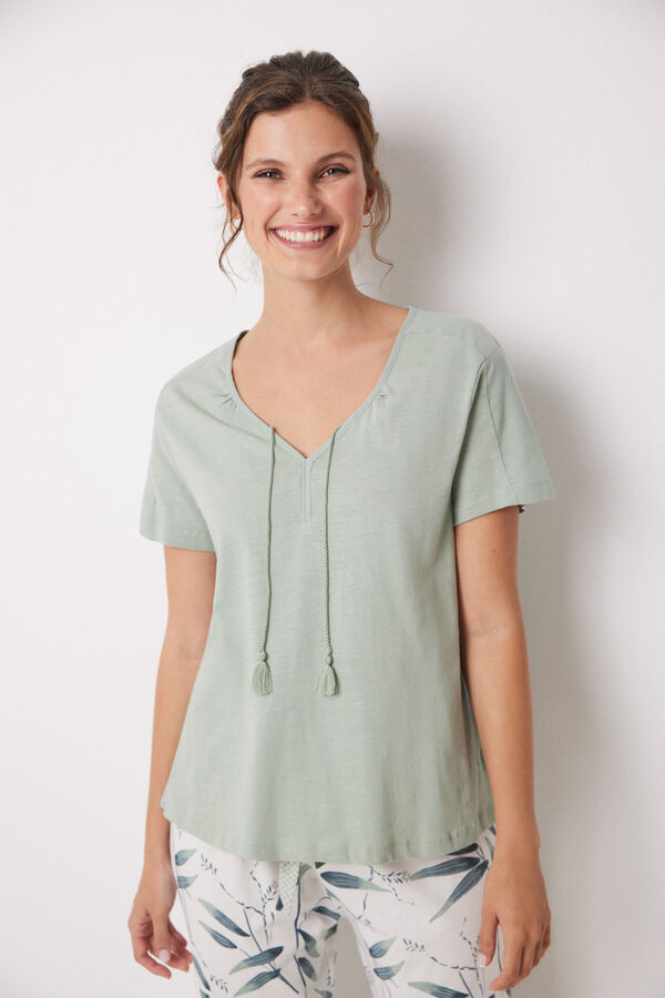 Womensecret Playera verde manga corta 100% algodón verde