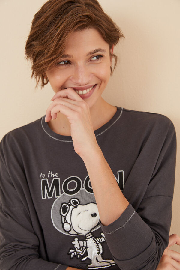 Womensecret Pijama larga 100% algodón Snoopy Moon gris