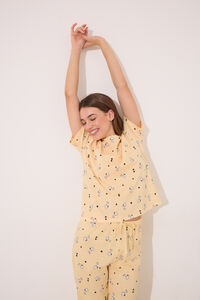 Womensecret Pijama larga de algodón de manga corta Snoopy amarillo amarillo