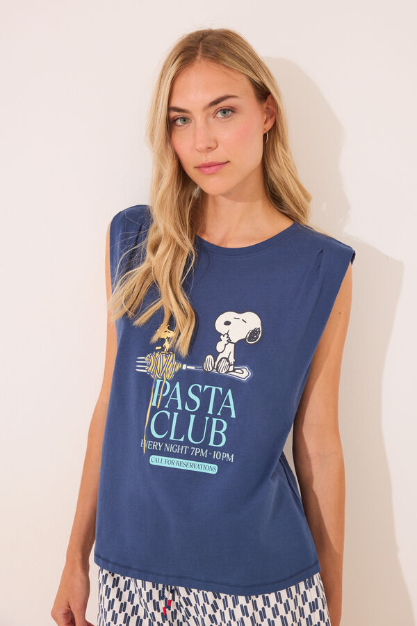 Womensecret Pijama corta geométrico de Snoopy 100 % algodón azul