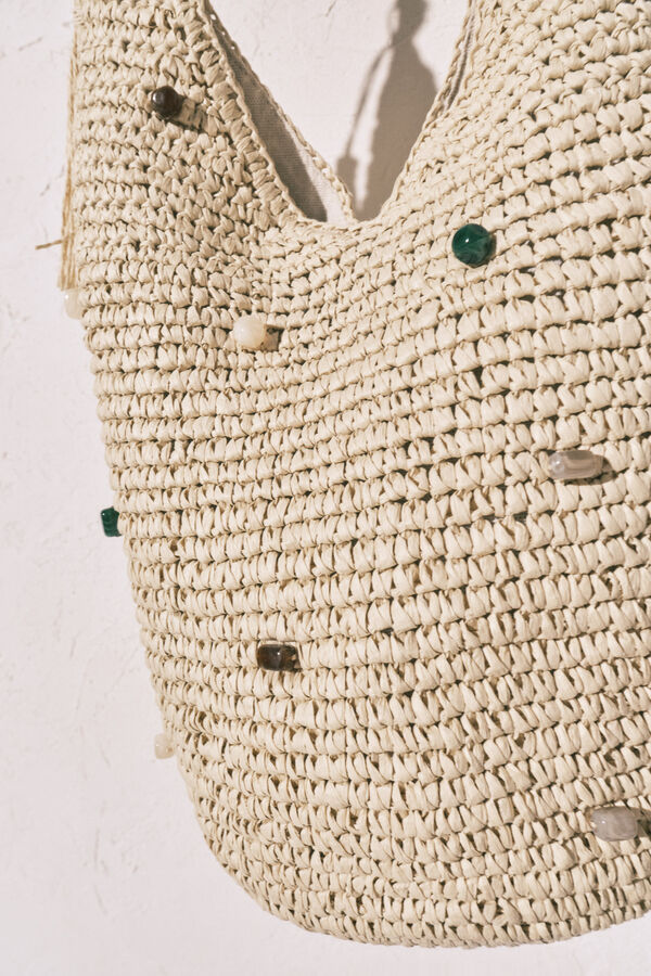 Women'secret Bolsa de rafia con apliques caf&eacute;