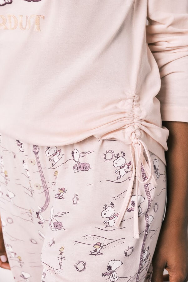 Women'secret Pijama larga de algod&oacute;n Snoopy rosa rosa