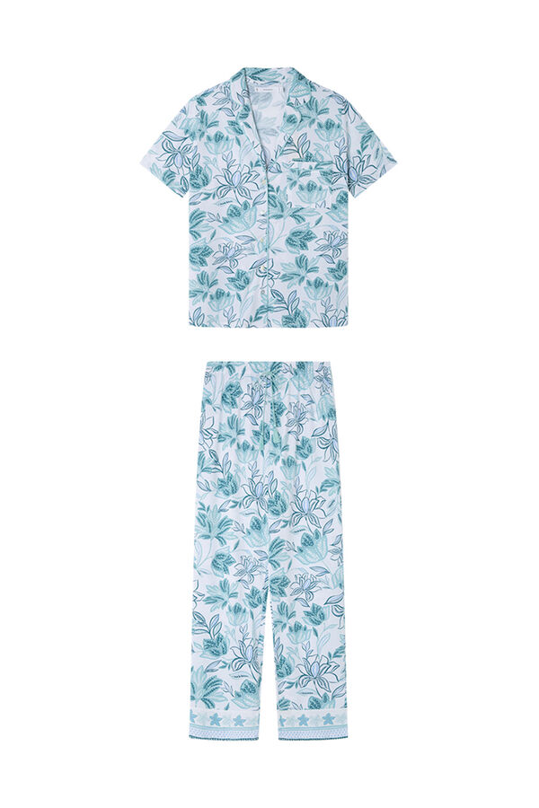 Womensecret Pijama camisera 100% algodón con flores verdes blanco