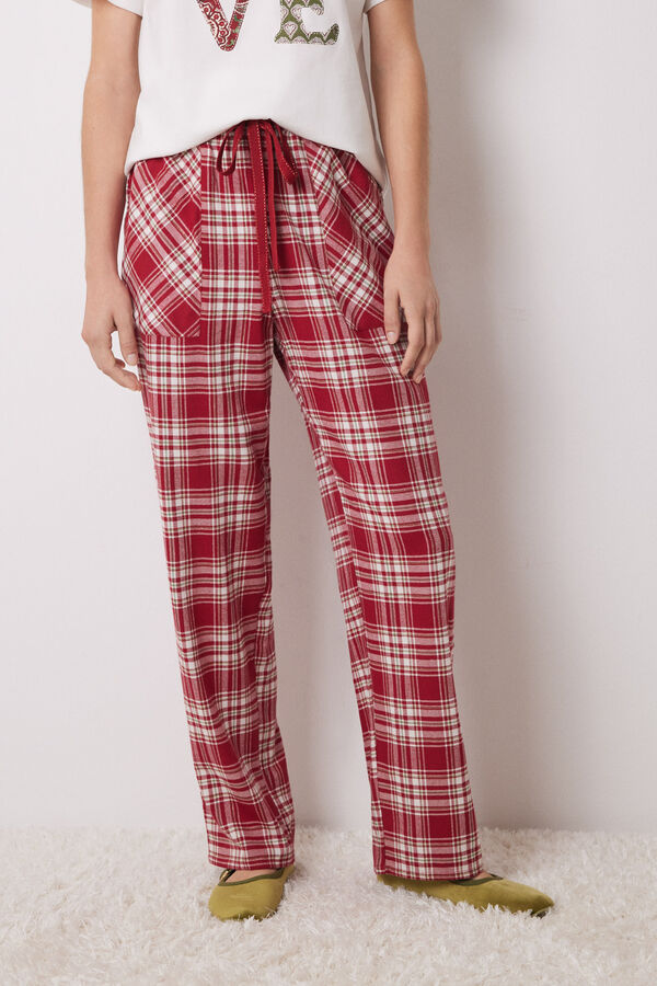 Womensecret Pantalón pijama cuadros algodón rojo estampado