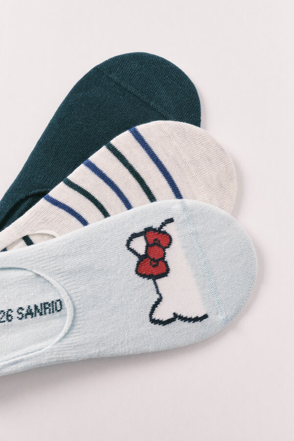 Women'secret Pack 3 calcetines invisibles estampado Hello Kitty verdes estampado