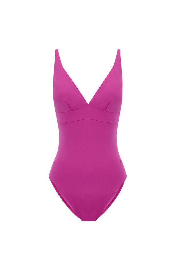 Womensecret Traje de baño moldeador con cuello halter de color rosa morado/lila