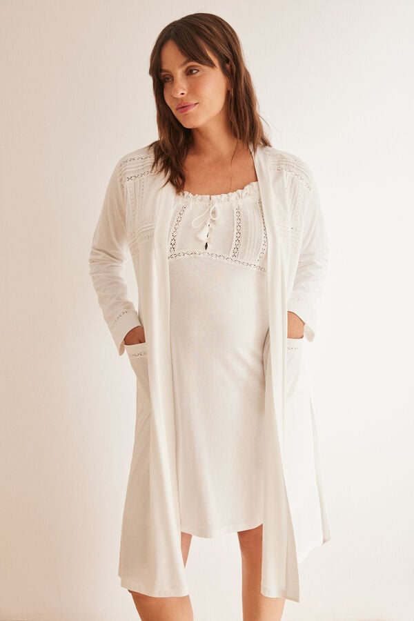 Womensecret Bata "maternity" blanca algodón bordados marfil