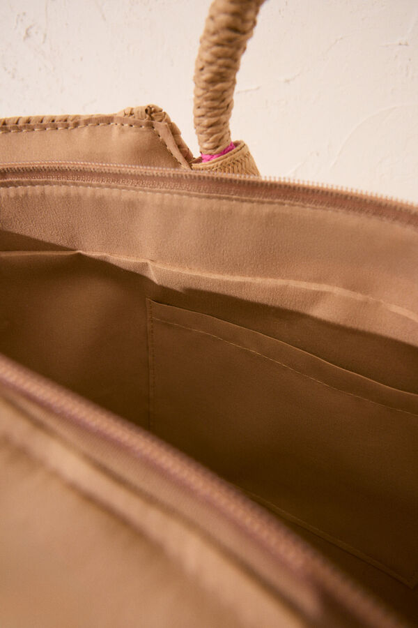 Womensecret Bolsa bolsa de playa de rafia rosa, bolsa café