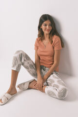 Women'secret Pantalón largo color 100 % algodón con estampado paisley marfil