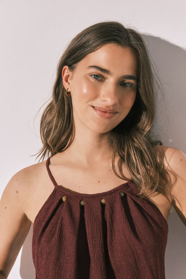 Women'secret Playera de tirantes con cuentas granate p&uacute;rpura