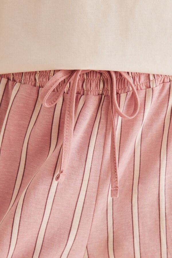 Womensecret Pijama larga 100% algodón rosa rayas marfil