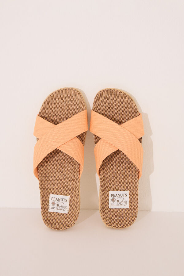 Womensecret Chanclas de rafia con tirantes cruzadas café
