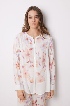 Womensecret Pijama camisera larga viscosa flores blanco