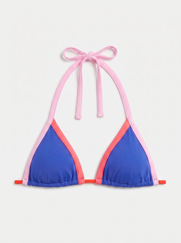 HI&BYE Top de bikini triangular halter cortina azul estampado