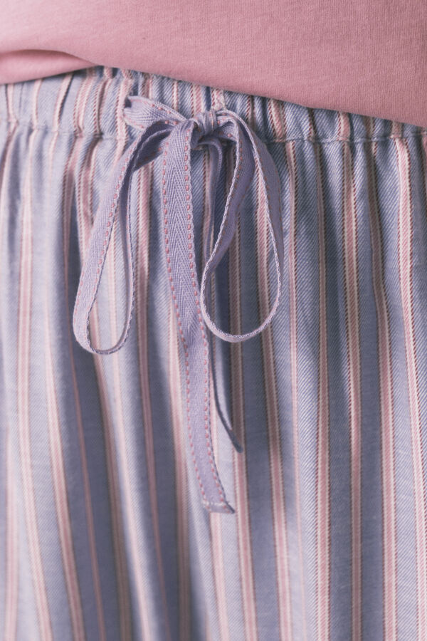 Women'secret Pantalón largo de franela con estampado de rayas multicolor coral