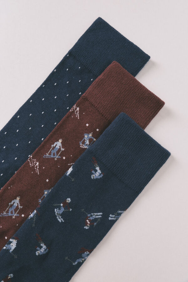 Women'secret Pack de 3 calcetines largos de esquí de algodón  azul