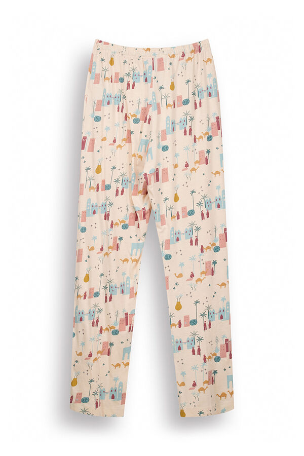 Womensecret Pantalón largo 100% algodón marfil estampado