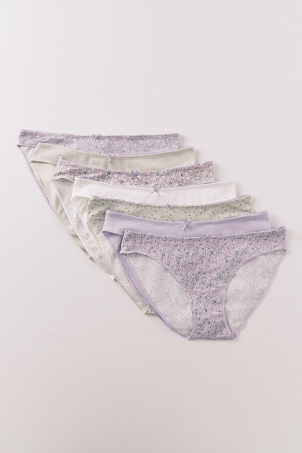 Women'secret Pack de 7 panties cl&aacute;sicas de algod&oacute;n estampado de flores estampado