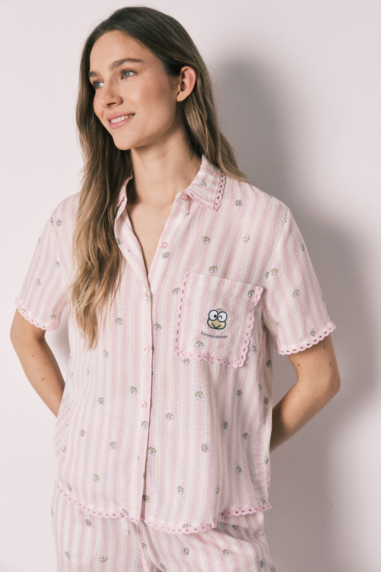 Women'secret Pijama camisera larga a rayas Keroppi