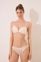 Womensecret Panty clásica de microfibra y encaje crema marfil
