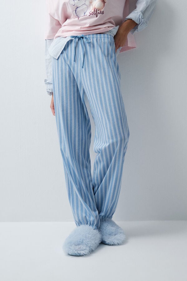 Women'secret Pantal&oacute;n largo bombacho de rayas azul estampado