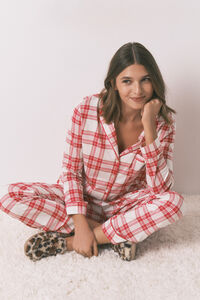 Women'secret Pijama camisera Mafalda de cuadros rojos 100% algod&oacute;n