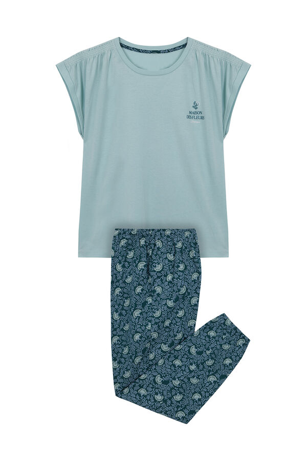 Womensecret Pijama de flores verdes 100% algodón verde