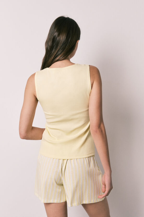 Women'secret Pijama corta de algod&oacute;n amarillo con escote cuadrado amarillo