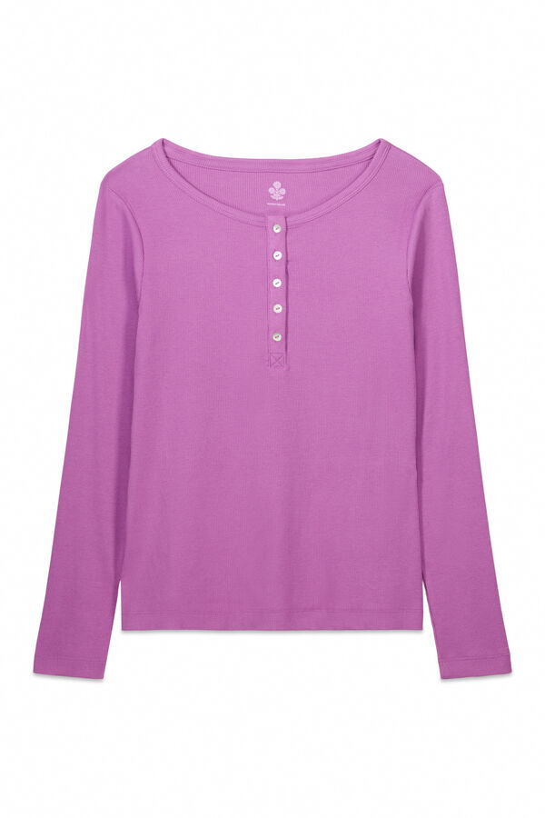 Womensecret Playera de manga larga de canalé morado morado/lila